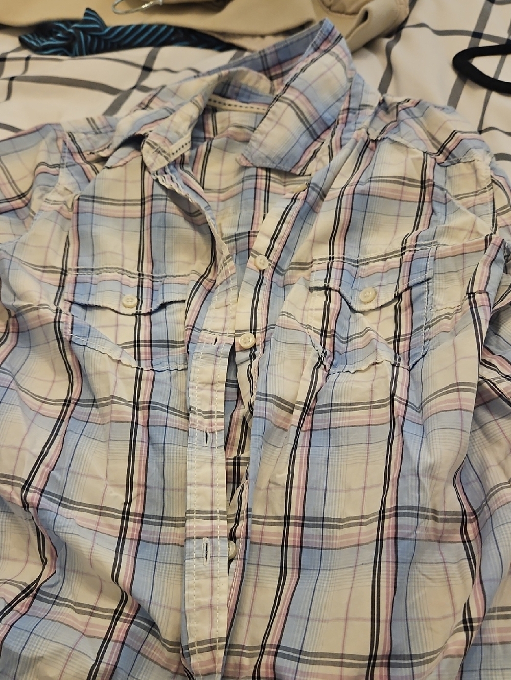 H&M Light Blue, White and Pink Plaid Button-Down Shirt
